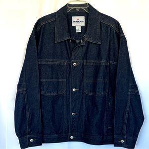 VTG 90s Y2K MENS ANCHOR BLUE DARK WASH OVERSIZED BOXY DENIM JACKET COAT SzL